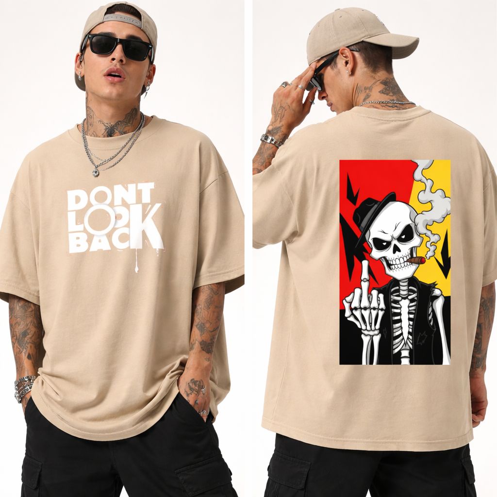 Don’t Look Back Oversized Graphic T-Shirt – Streetwear Skull Edition
