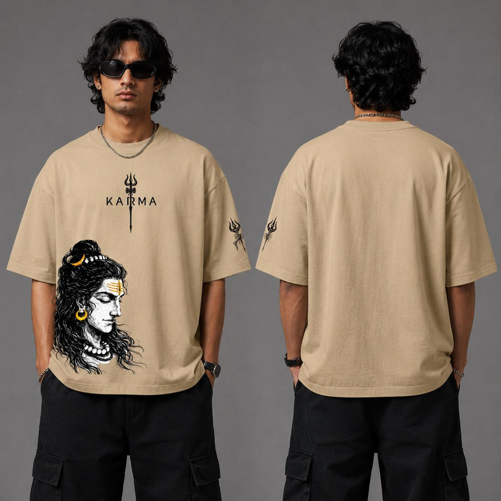 Karma Shiva Oversized Graphic T-Shirt – Beige | Y2R FASHION