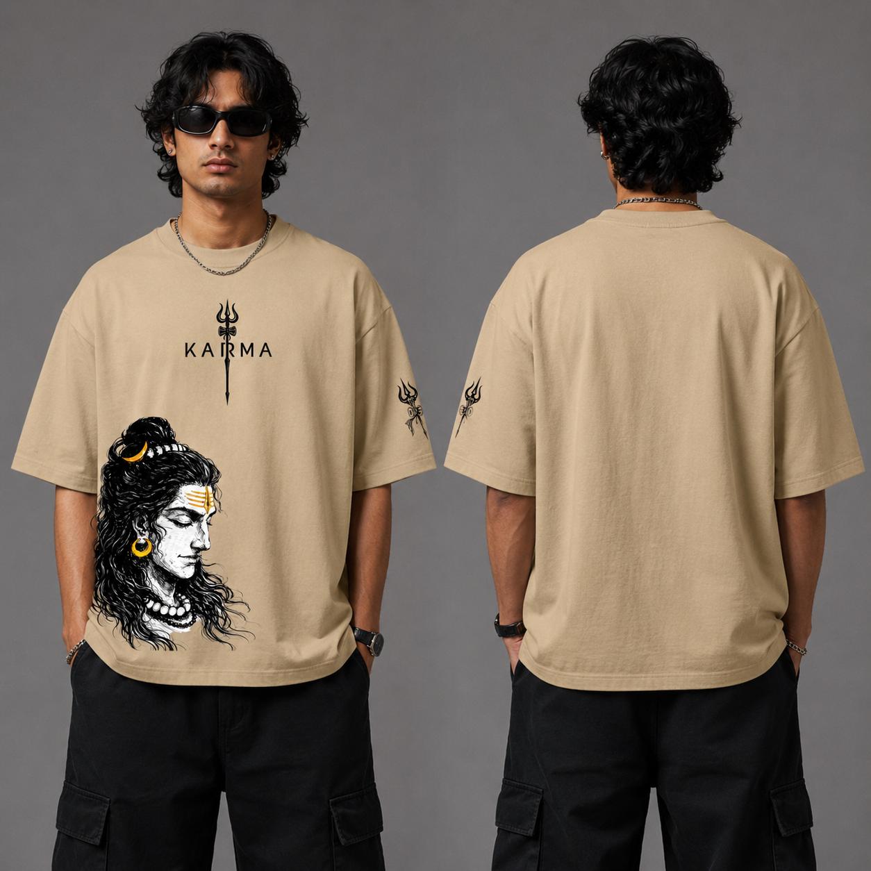 Karma Shiva Oversized Graphic T-Shirt – Beige | Y2R FASHION