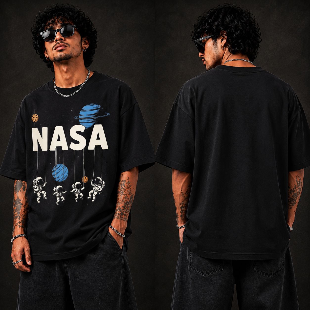 NASA Space Explorer Oversized Graphic Printed T-Shirt – Black | Y2R FASHION
