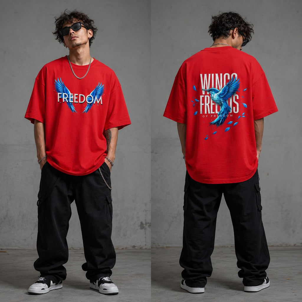Freedom Wings Oversized Graphic T-Shirt – Red Edition