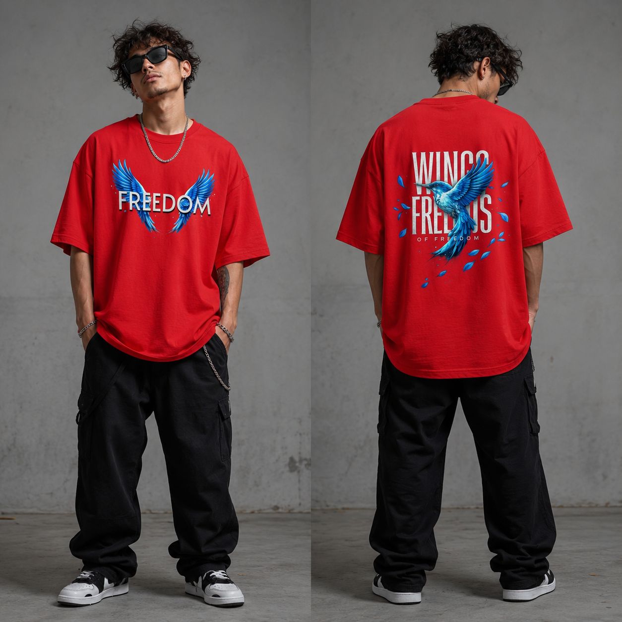 Freedom Wings Oversized Graphic T-Shirt – Red Edition