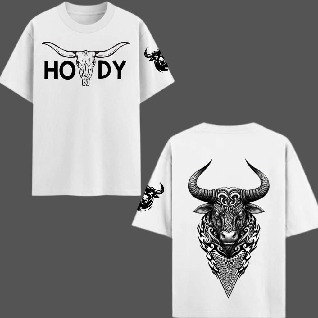 HOWDY Bull Skull Graphic Oversized T-Shirt