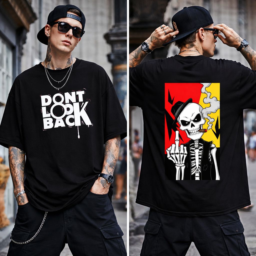 Don’t Look Back Oversized Graphic T-Shirt – Streetwear Skull Edition