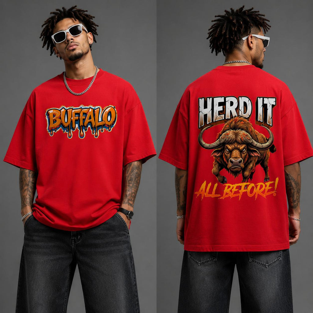 Buffalo Oversized Graphic Printed T-Shirt – Red | Y2R FASHION
