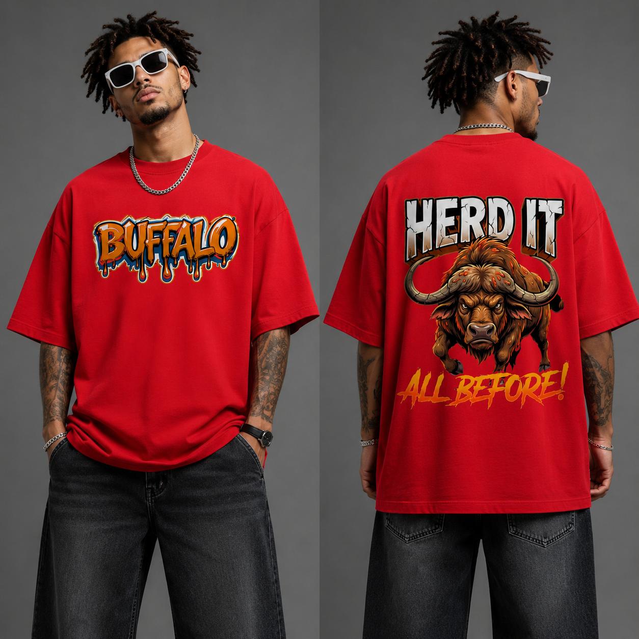 Buffalo Oversized Graphic Printed T-Shirt – Red | Y2R FASHION