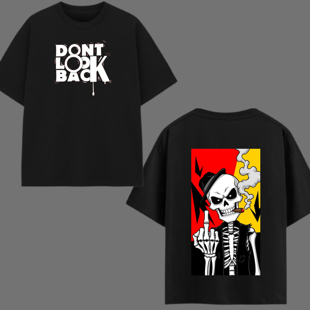 Don’t Look Back Oversized Graphic T-Shirt – Streetwear Skull Edition