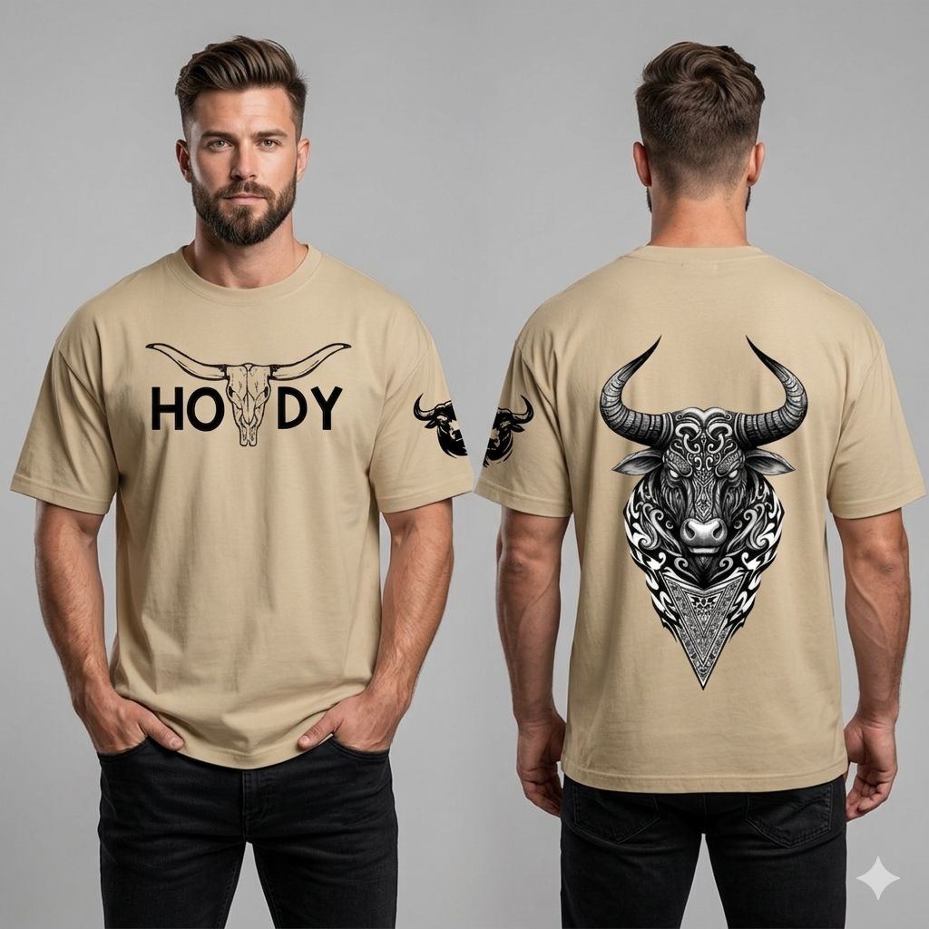 HOWDY Bull Skull Graphic Oversized T-Shirt