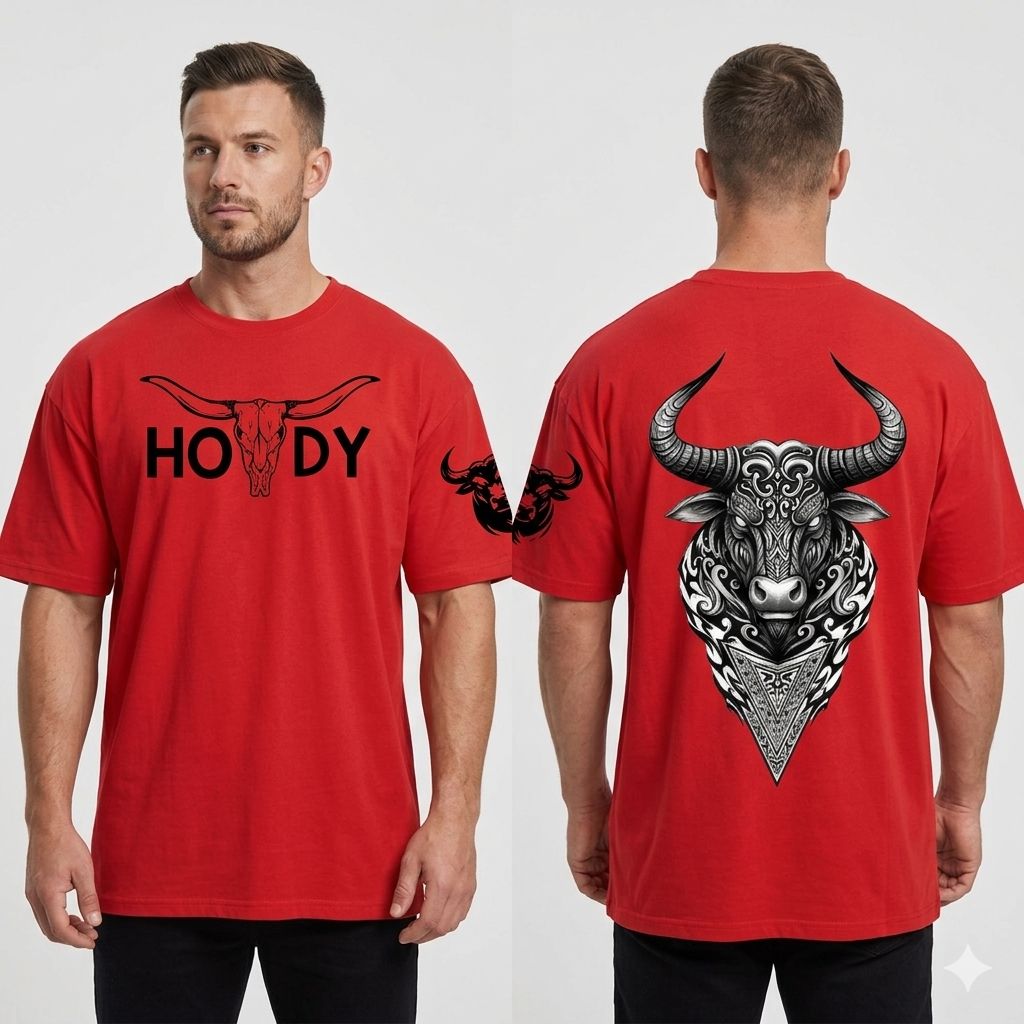 HOWDY Bull Skull Graphic Oversized T-Shirt