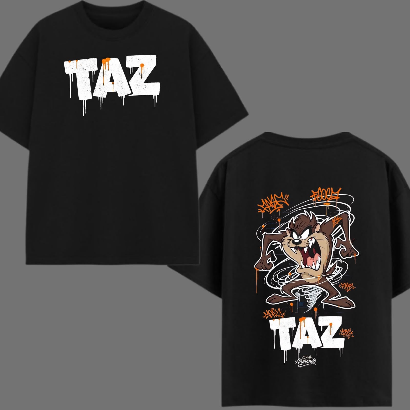 Y2R TAZ Graffiti Oversized Streetwear T-Shirt – Black
