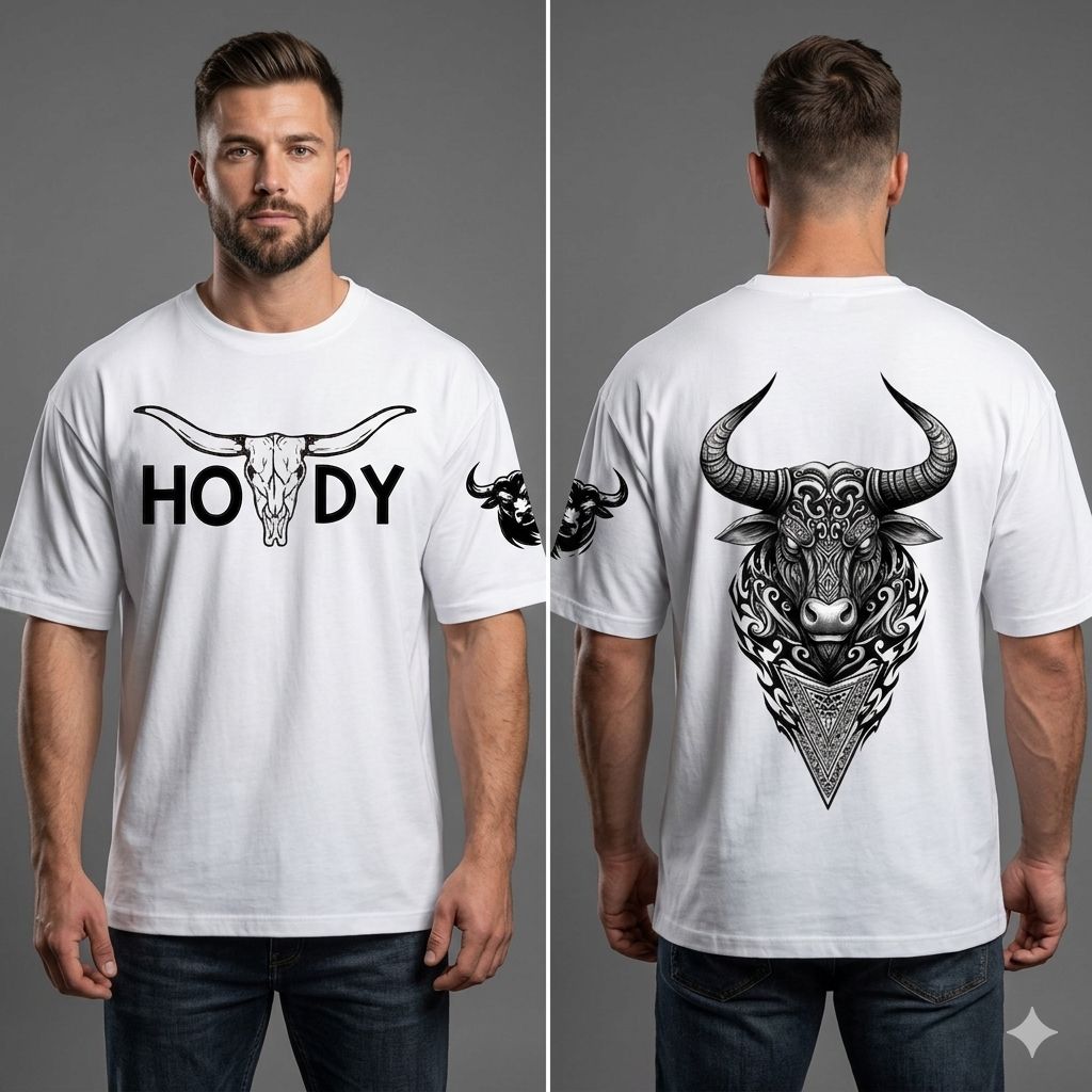 HOWDY Bull Skull Graphic Oversized T-Shirt