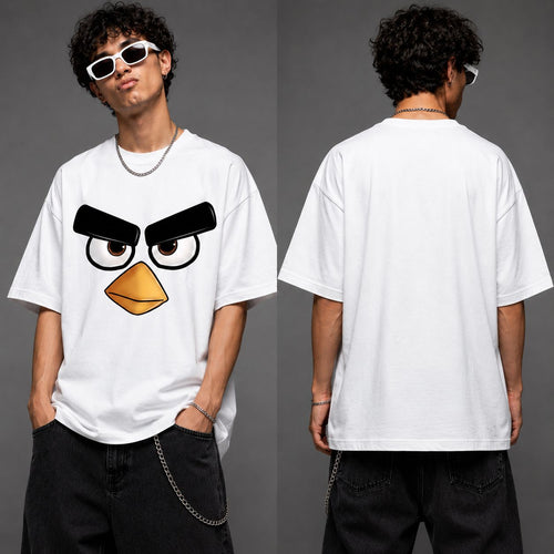 Angry Bird Oversized Graphic T-Shirt – White Edition