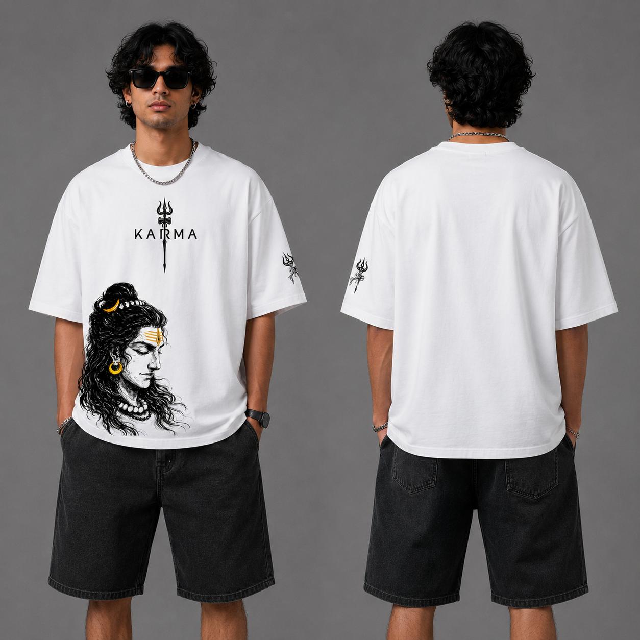 Karma Shiva Oversized Graphic T-Shirt – Beige | Y2R FASHION