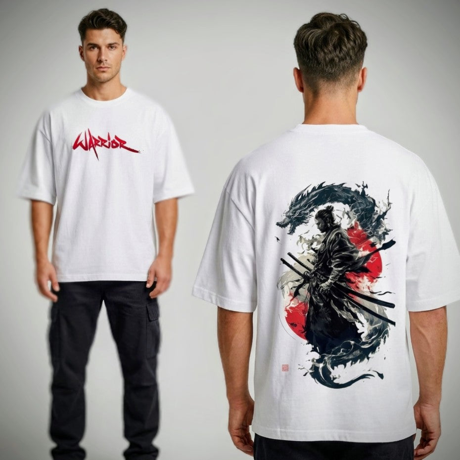 Ronin Spirit Oversized Graphic T-shirt – Samurai & Dragon Edition