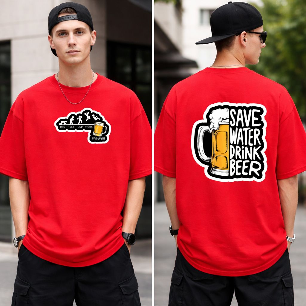 Beer Evolution Graphic Oversized T-Shirt