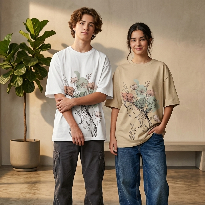 Fine-Line Floral Oversized T-shirt