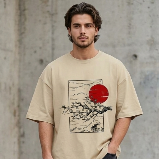 Rising Sun & Sakura Heavyweight Oversized T-Shirt
