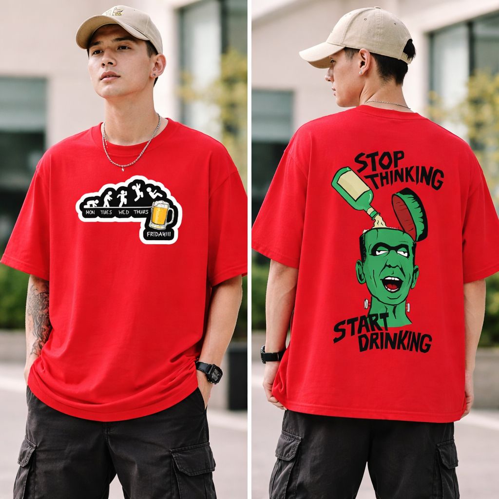 Frankenstein "Start Drinking" Oversized Graphic T-Shirt