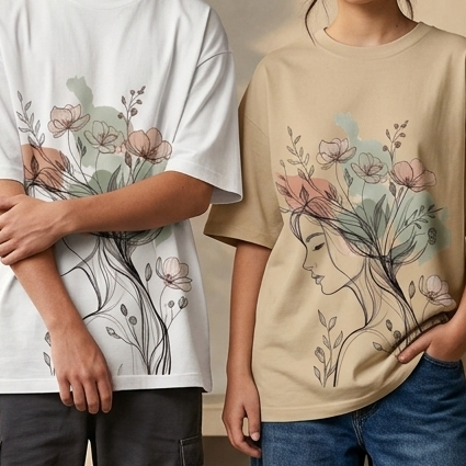 Fine-Line Floral Oversized T-shirt