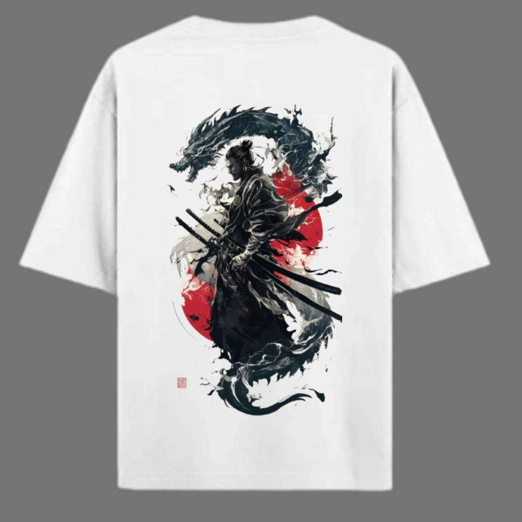 Ronin Spirit Oversized Graphic T-shirt – Samurai & Dragon Edition
