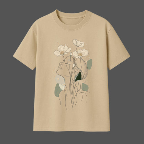 Botanical Muse Fine Line Art Oversized T-shirt