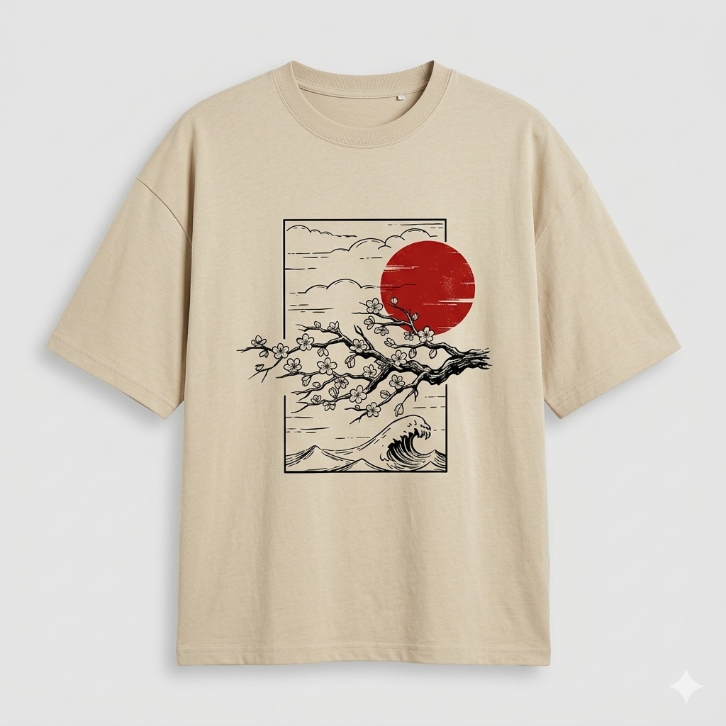 Rising Sun & Sakura Heavyweight Oversized T-Shirt