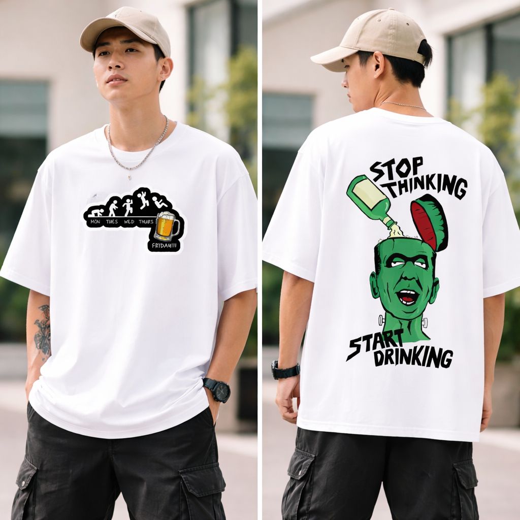 Frankenstein "Start Drinking" Oversized Graphic T-Shirt