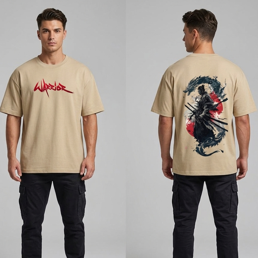 Ronin Spirit Oversized Graphic T-shirt – Samurai & Dragon Edition