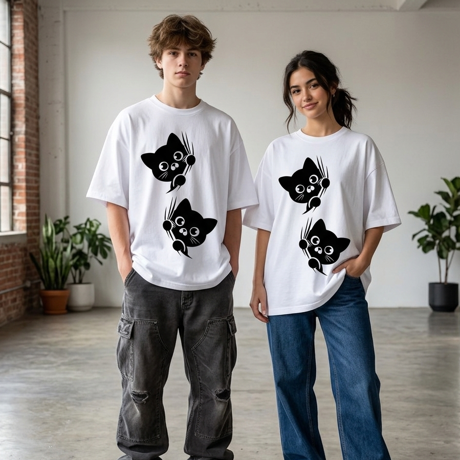 Double Trouble: Kawaii Kitten Oversized T-shirt