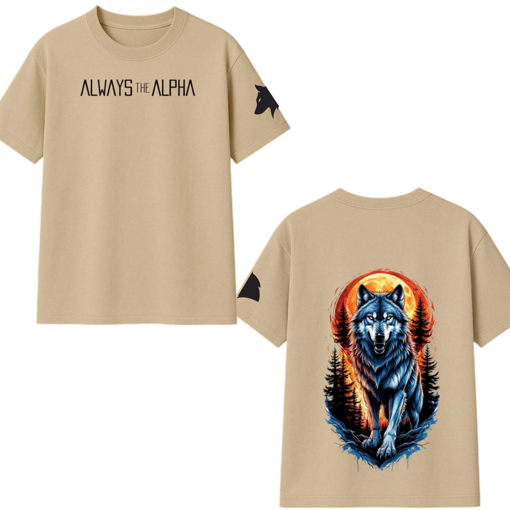 Alpha Wolf Spirit Oversized Streetwear T-Shirt – Beige