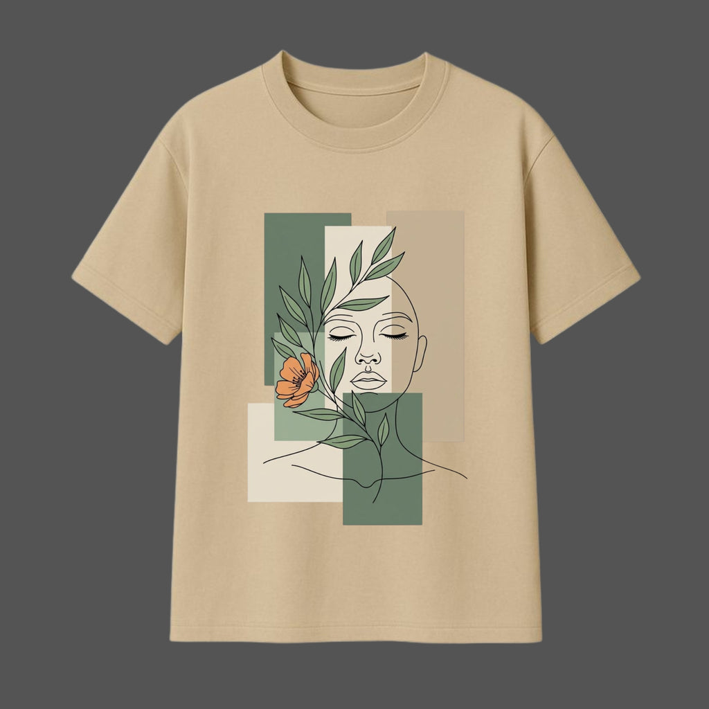 Linear Bloom: Abstract Botanical Face Oversized T-shirt