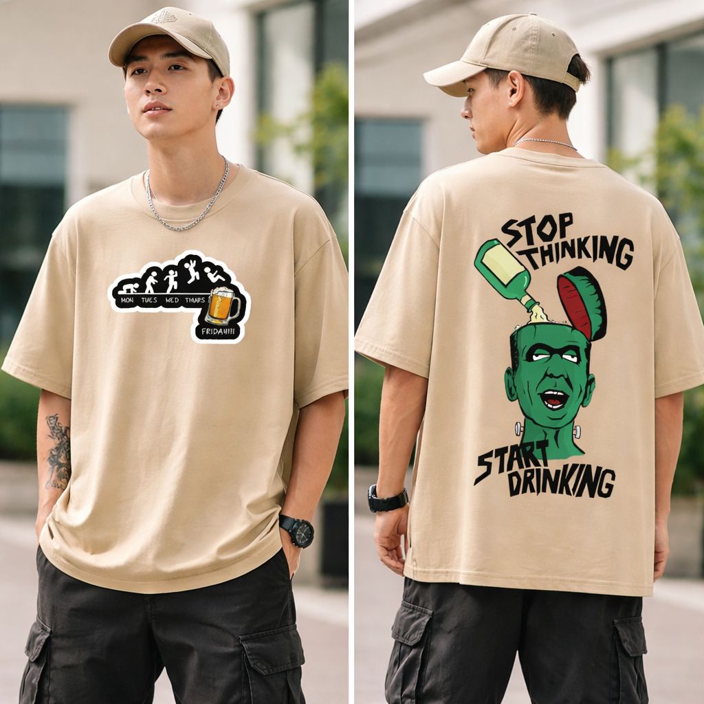 Frankenstein "Start Drinking" Oversized Graphic T-Shirt
