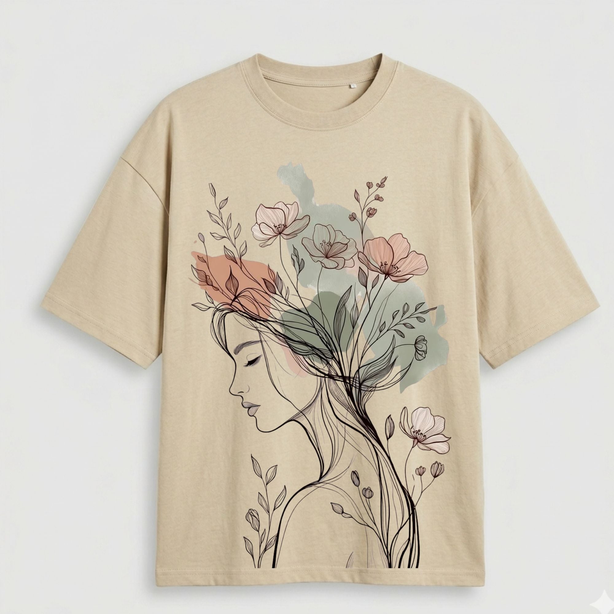 Fine-Line Floral Oversized T-shirt
