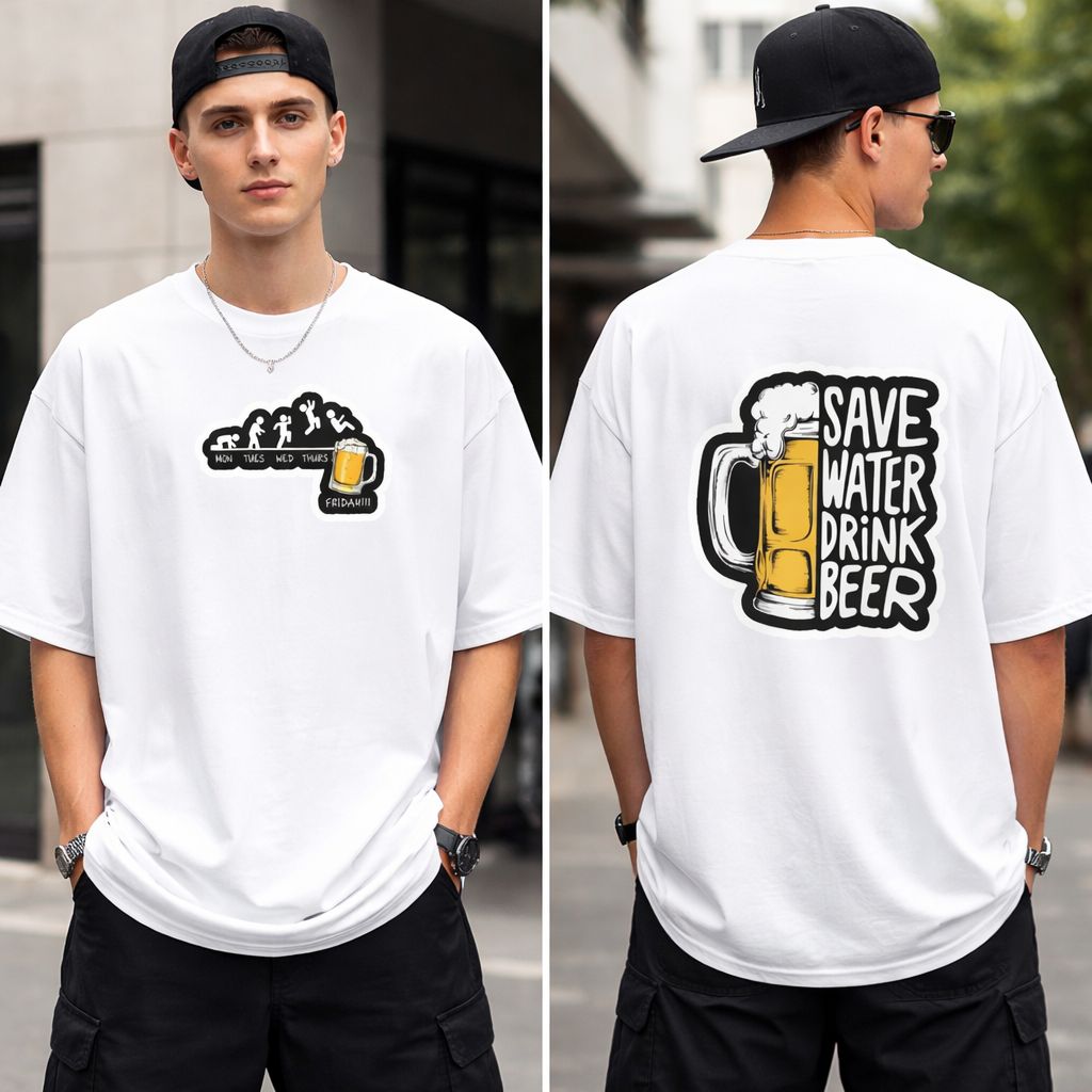Beer Evolution Graphic Oversized T-Shirt