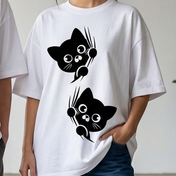 Double Trouble: Kawaii Kitten Oversized T-shirt
