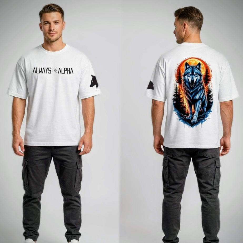 Alpha Wolf Spirit Oversized Streetwear T-Shirt – Beige