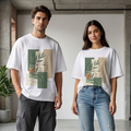 Linear Bloom: Abstract Botanical Face Oversized T-shirt