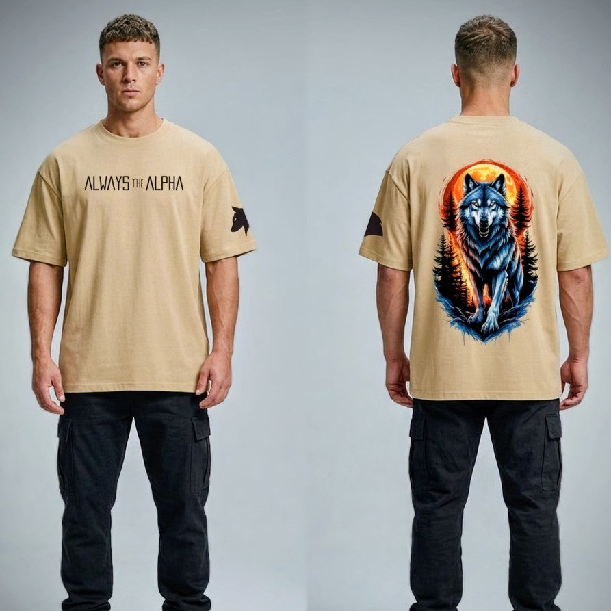 Alpha Wolf Spirit Oversized Streetwear T-Shirt – Beige