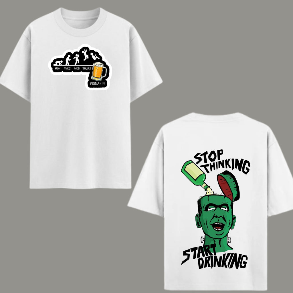 Frankenstein "Start Drinking" Oversized Graphic T-Shirt
