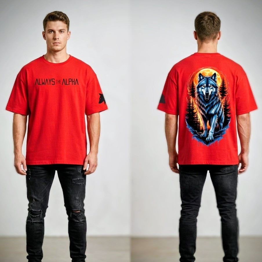 Alpha Wolf Spirit Oversized Streetwear T-Shirt – Beige