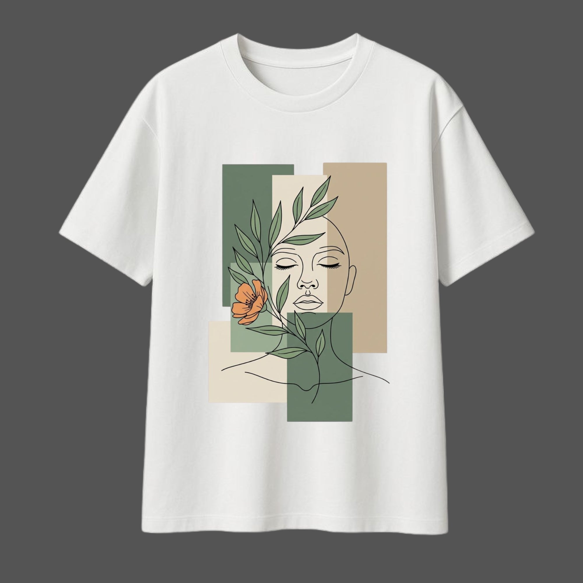 Linear Bloom: Abstract Botanical Face Oversized T-shirt