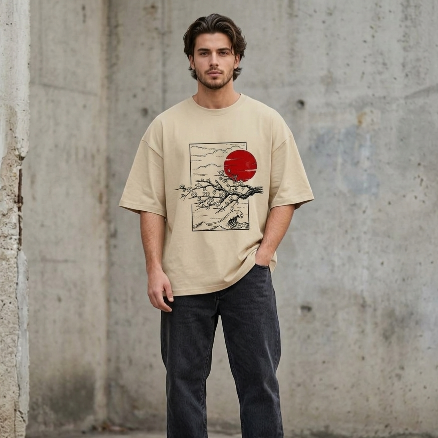 Rising Sun & Sakura Heavyweight Oversized T-Shirt