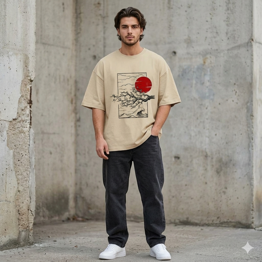 Rising Sun & Sakura Heavyweight Oversized T-Shirt