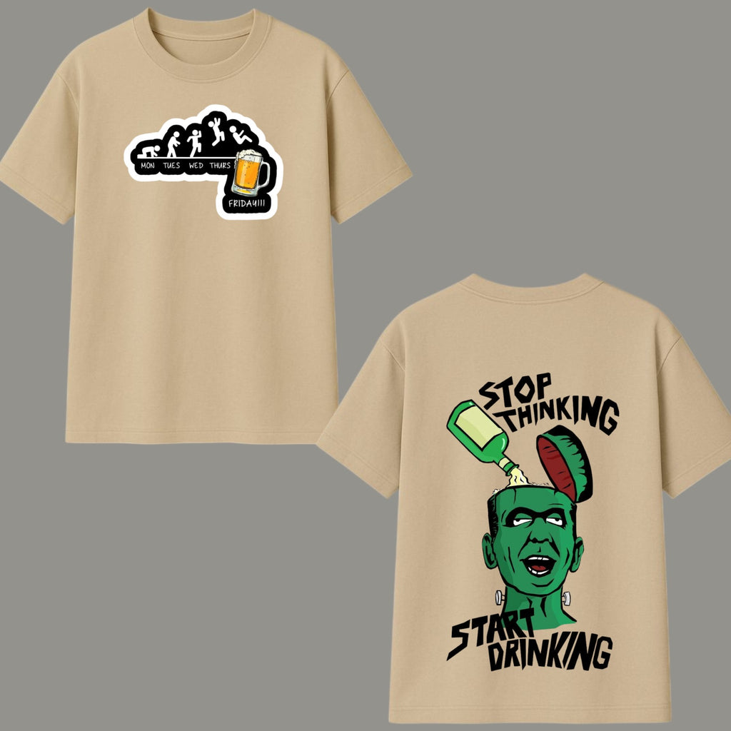 Frankenstein "Start Drinking" Oversized Graphic T-Shirt